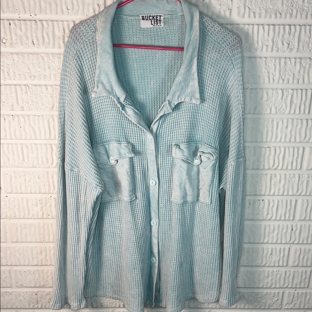 BUCKETLIST Light Blue Waffle Knit Blouse